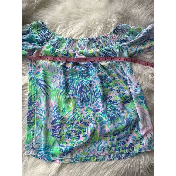 Lilly Pulitzer Blakely Women's XS Off-the-Shoulder Blouse Multicolor 3/4 Sleeve - Picture 9 of 12